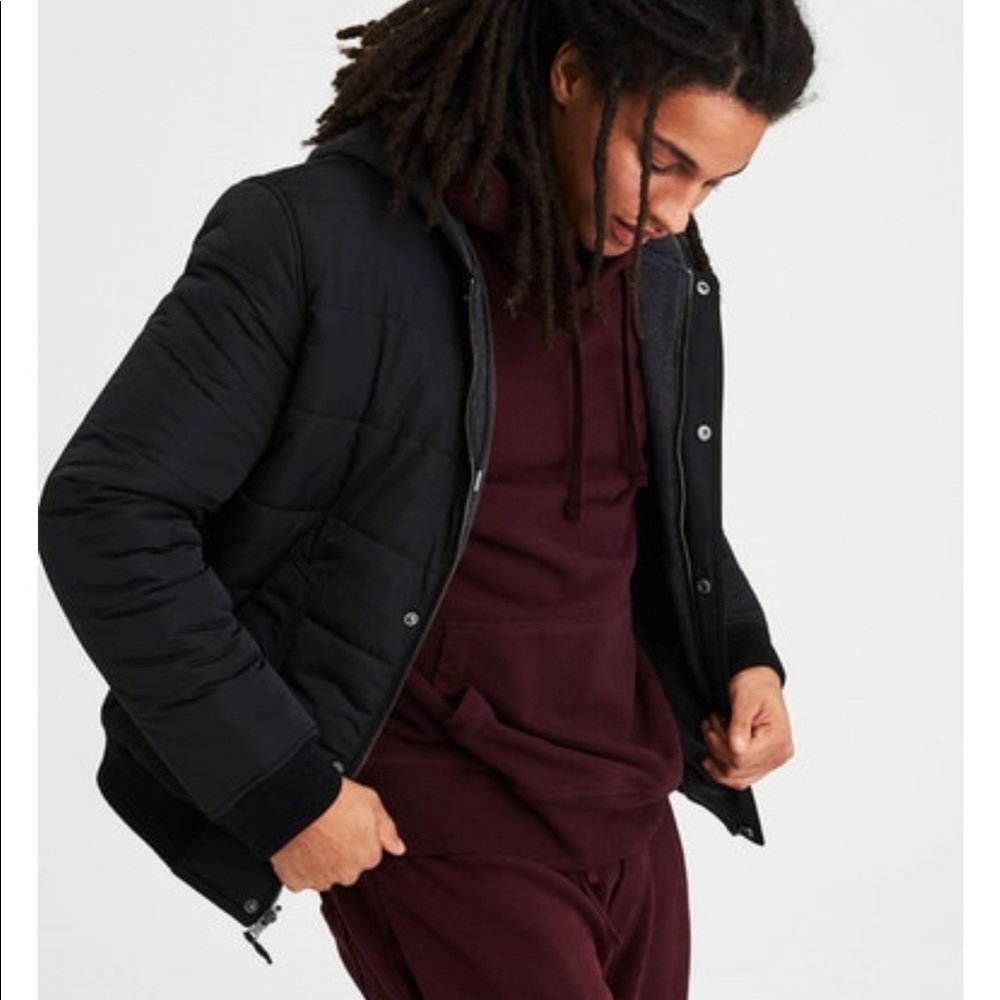 AE Mens Hooded Reversible Puffer Bomber Jacket XL